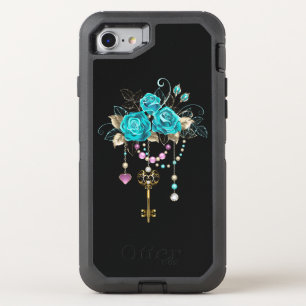 Turquoise Roses with Keys OtterBox Defender iPhone SE/8/7 Case