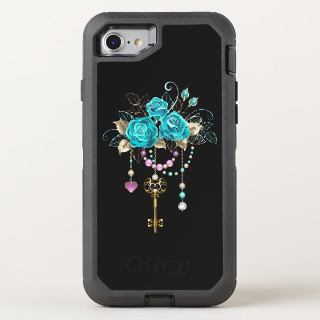Turquoise Roses with Keys Otterbox iPhone Case (Back)