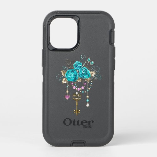 Turquoise Roses with Keys OtterBox Defender iPhone 12 Mini Case