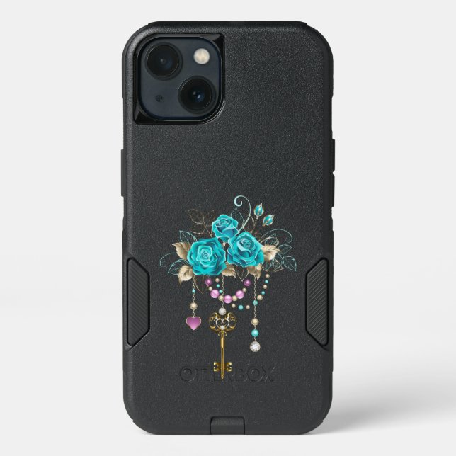 Turquoise Roses with Keys Otterbox iPhone Case (Back)