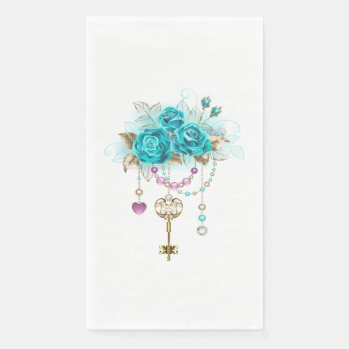 Turquoise Roses with Keys Paper Guest Towels
