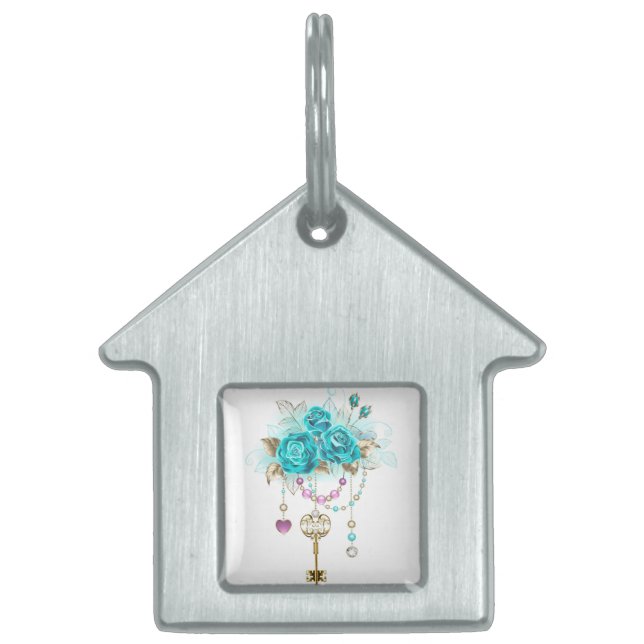Turquoise Roses with Keys Pet ID Tag (Front)