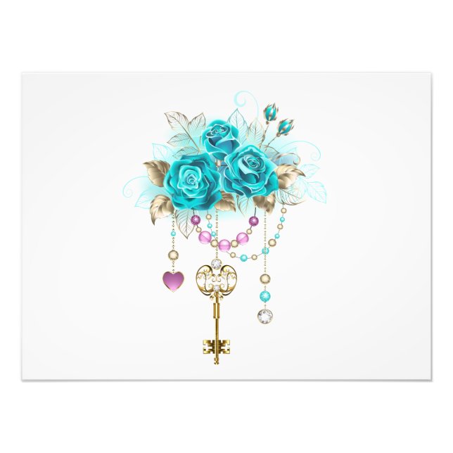 Turquoise Roses with Keys Photo Print (Front)