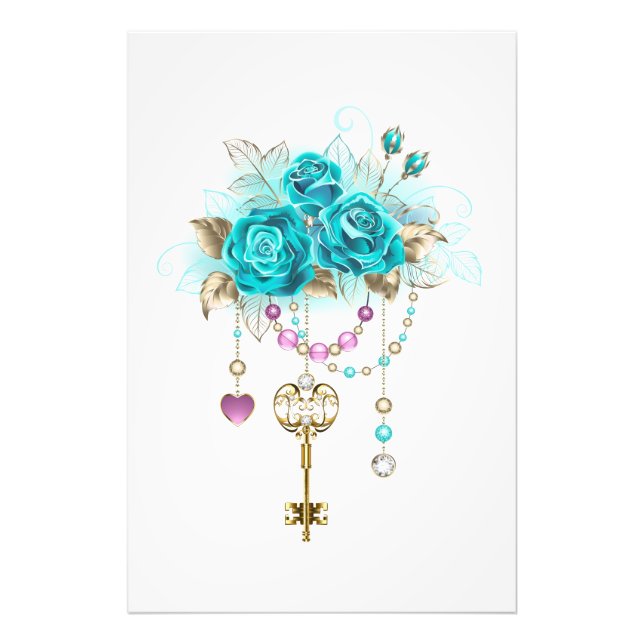 Turquoise Roses with Keys Photo Print (Front)