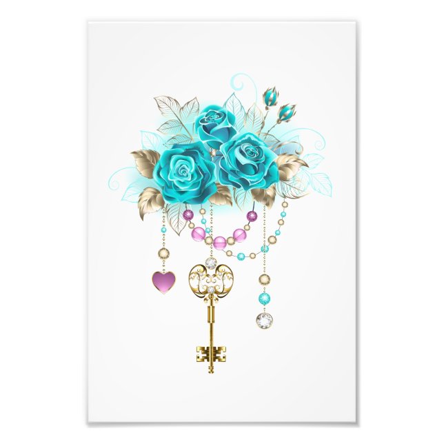 Turquoise Roses with Keys Photo Print (Front)