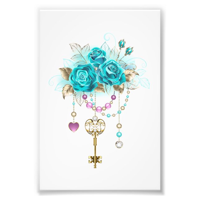Turquoise Roses with Keys Photo Print (Front)