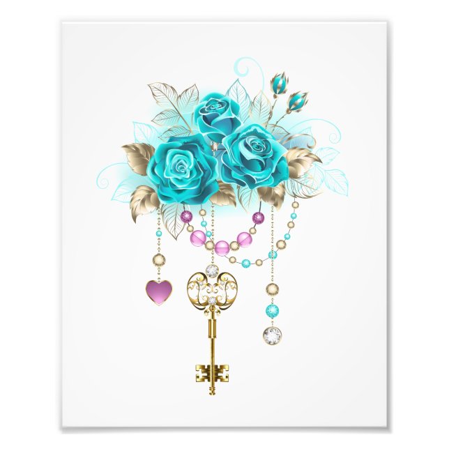 Turquoise Roses with Keys Photo Print (Front)