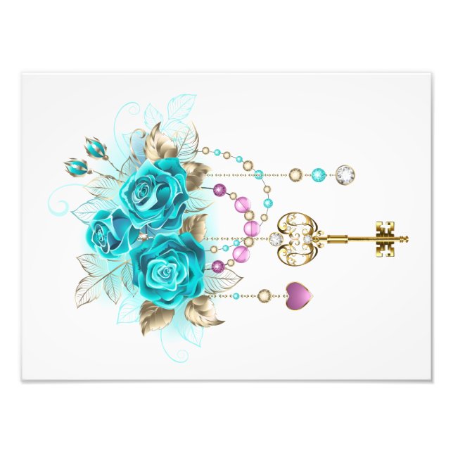 Turquoise Roses with Keys Photo Print (Front)