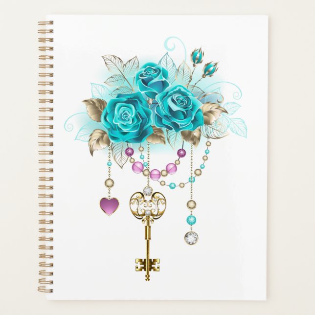 Turquoise Roses with Keys Planner (Front)