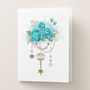 Turquoise Roses with Keys Pocket Folder