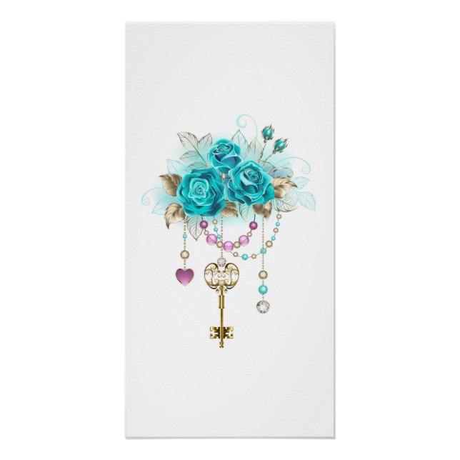 Turquoise Roses with Keys Poster (Front)