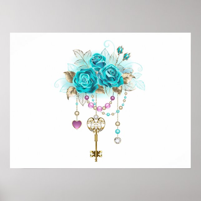 Turquoise Roses with Keys Poster (Front)