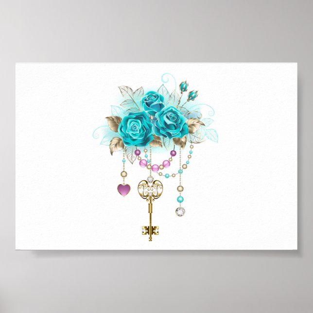 Turquoise Roses with Keys Poster (Front)
