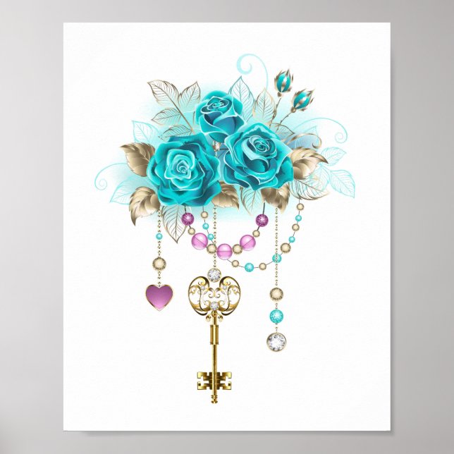 Turquoise Roses with Keys Poster (Front)