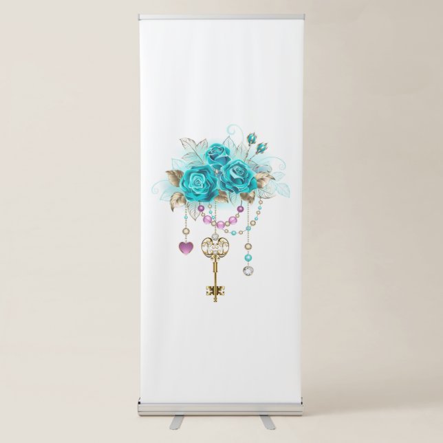 Turquoise Roses with Keys Retractable Banner (Front)
