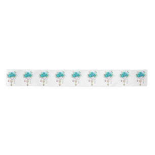 Turquoise Roses with Keys Satin Ribbon