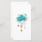 Turquoise Roses with Keys Save The Date (Front/Back)
