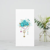 Turquoise Roses with Keys Save The Date (Standing Front)