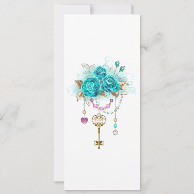 Turquoise Roses with Keys Save The Date (Front)