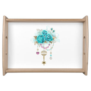 Turquoise Roses with Keys Serving Tray