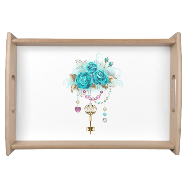 Turquoise Roses with Keys Serving Tray (Front)