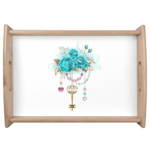 Turquoise Roses with Keys Serving Tray