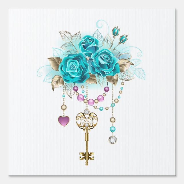 Turquoise Roses with Keys Sign (Front)