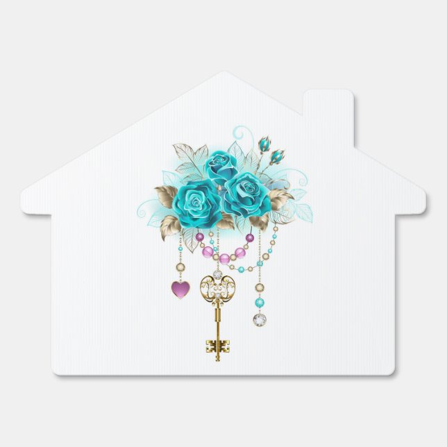 Turquoise Roses with Keys Sign (Front)