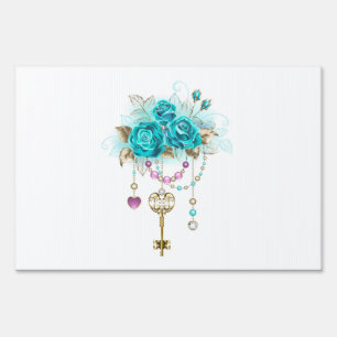 Turquoise Roses with Keys Sign