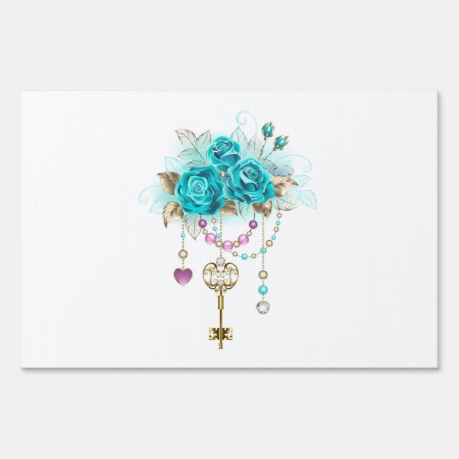Turquoise Roses with Keys Sign (Front)