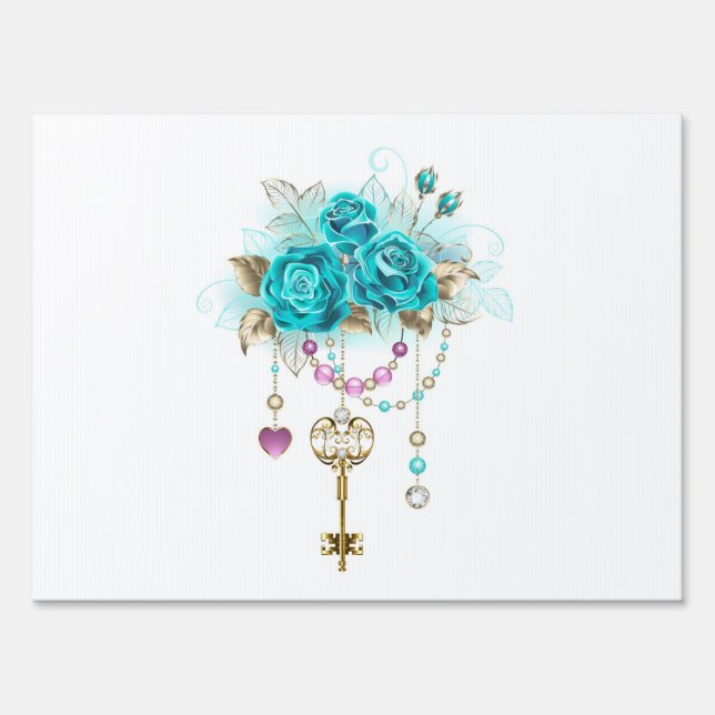 Turquoise Roses with Keys Sign (Front)