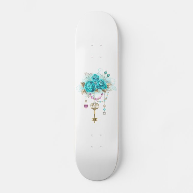 Turquoise Roses with Keys Skateboard (Front)