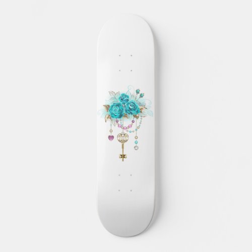 Turquoise Roses with Keys Skateboard