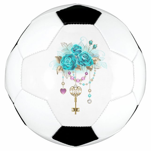 Turquoise Roses with Keys Soccer Ball (Front)