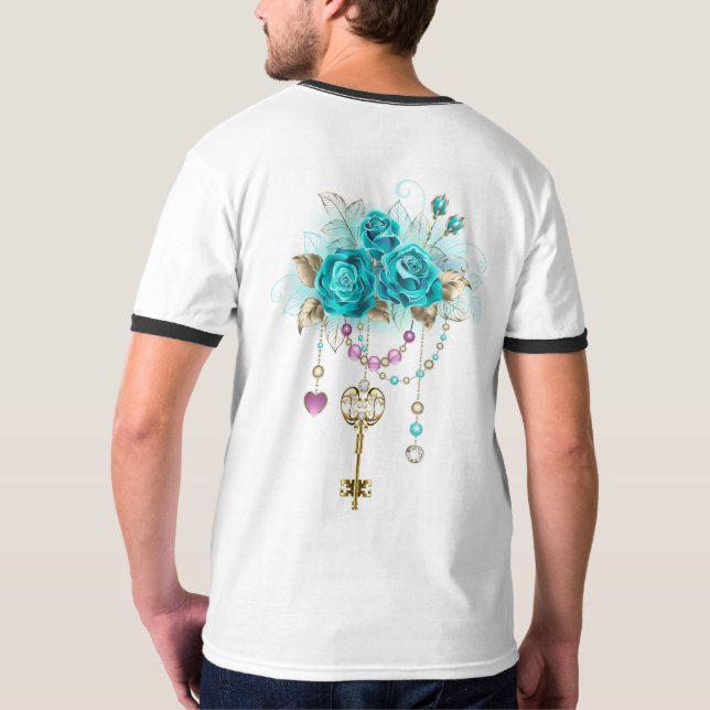Turquoise Roses with Keys T-Shirt (Back)