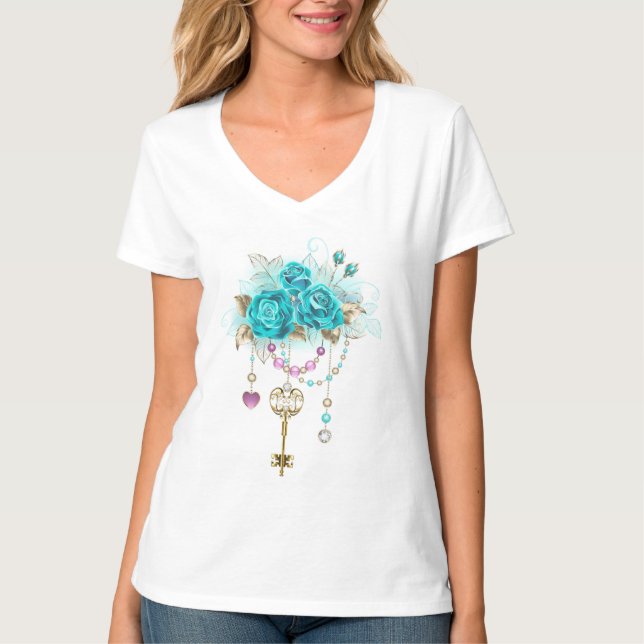 Turquoise Roses with Keys T-Shirt (Front)