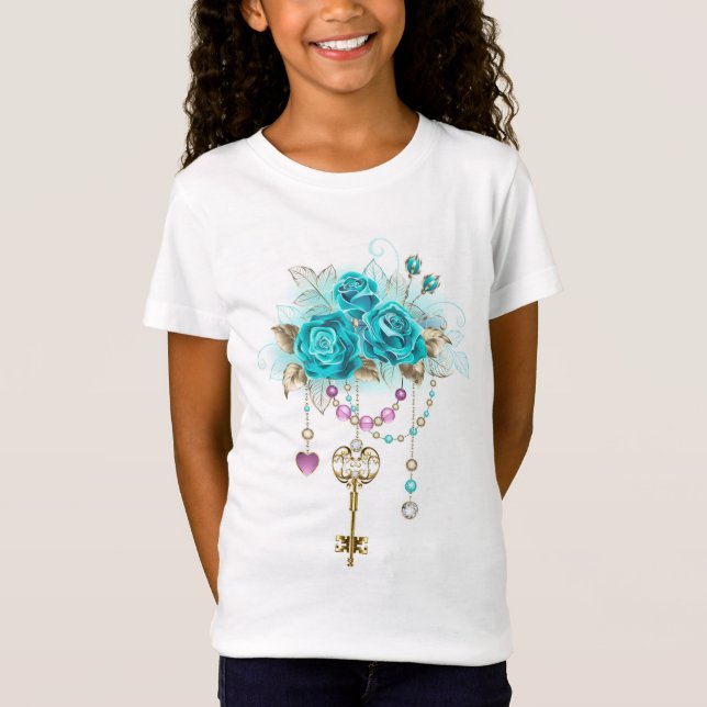 Turquoise Roses with Keys T-Shirt (Front)
