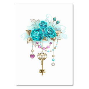 Turquoise Roses with Keys Table Number