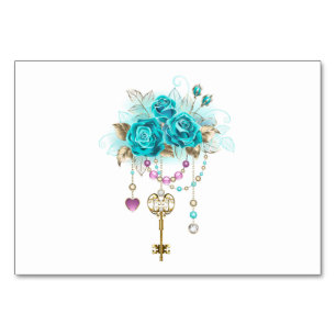 Turquoise Roses with Keys Table Number