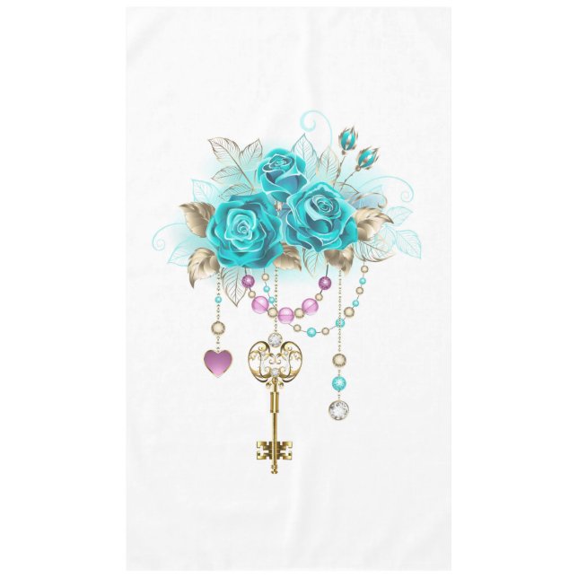 Turquoise Roses with Keys Tablecloth (Front)