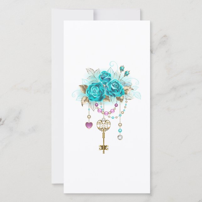 Turquoise Roses with Keys Thank You Card (Front)