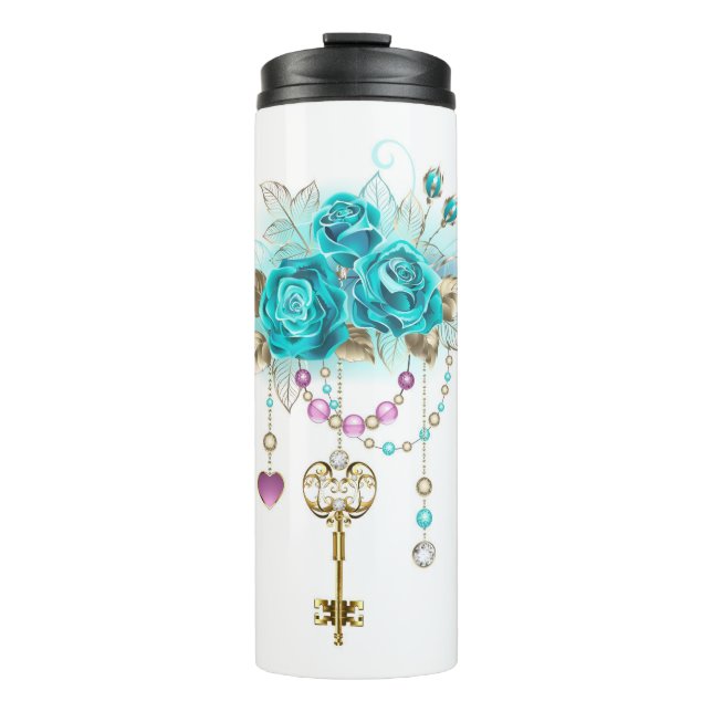 Turquoise Roses with Keys Thermal Tumbler (Front)