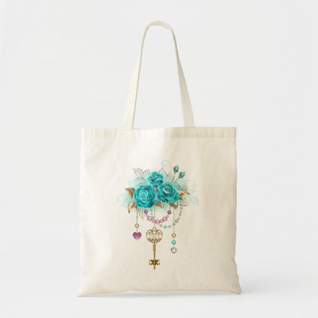 Turquoise Roses with Keys Tote Bag (Front)