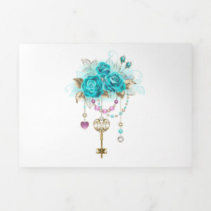 Turquoise Roses with Keys Tri-Fold Program