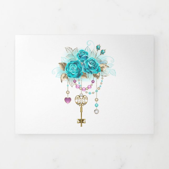 Turquoise Roses with Keys Tri-Fold Program (Cover)