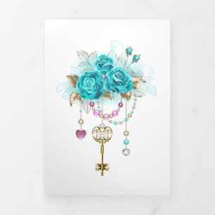 Turquoise Roses with Keys Tri-Fold Program