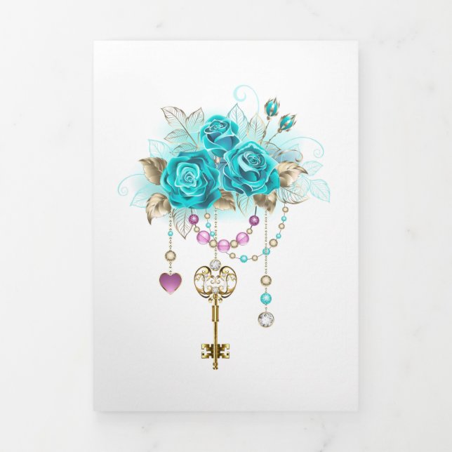 Turquoise Roses with Keys Tri-Fold Program (Cover)
