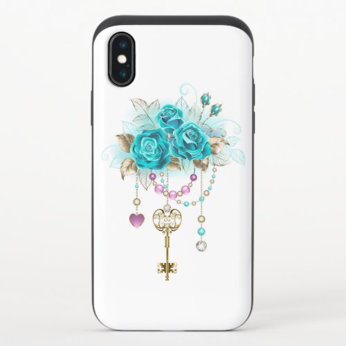Turquoise Roses with Keys iPhone XS Slider Case