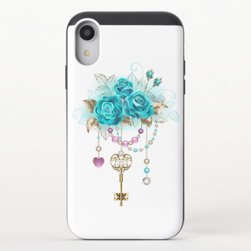 Turquoise Roses with Keys iPhone XR Slider Case