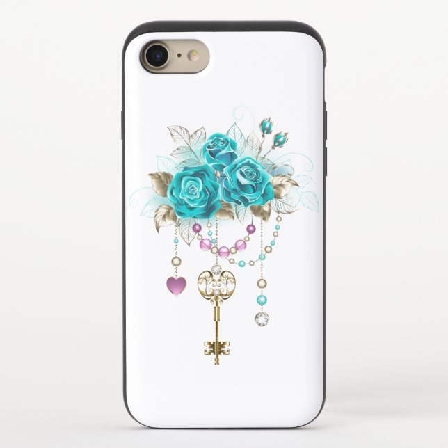 Turquoise Roses with Keys Uncommon iPhone Case (Back)